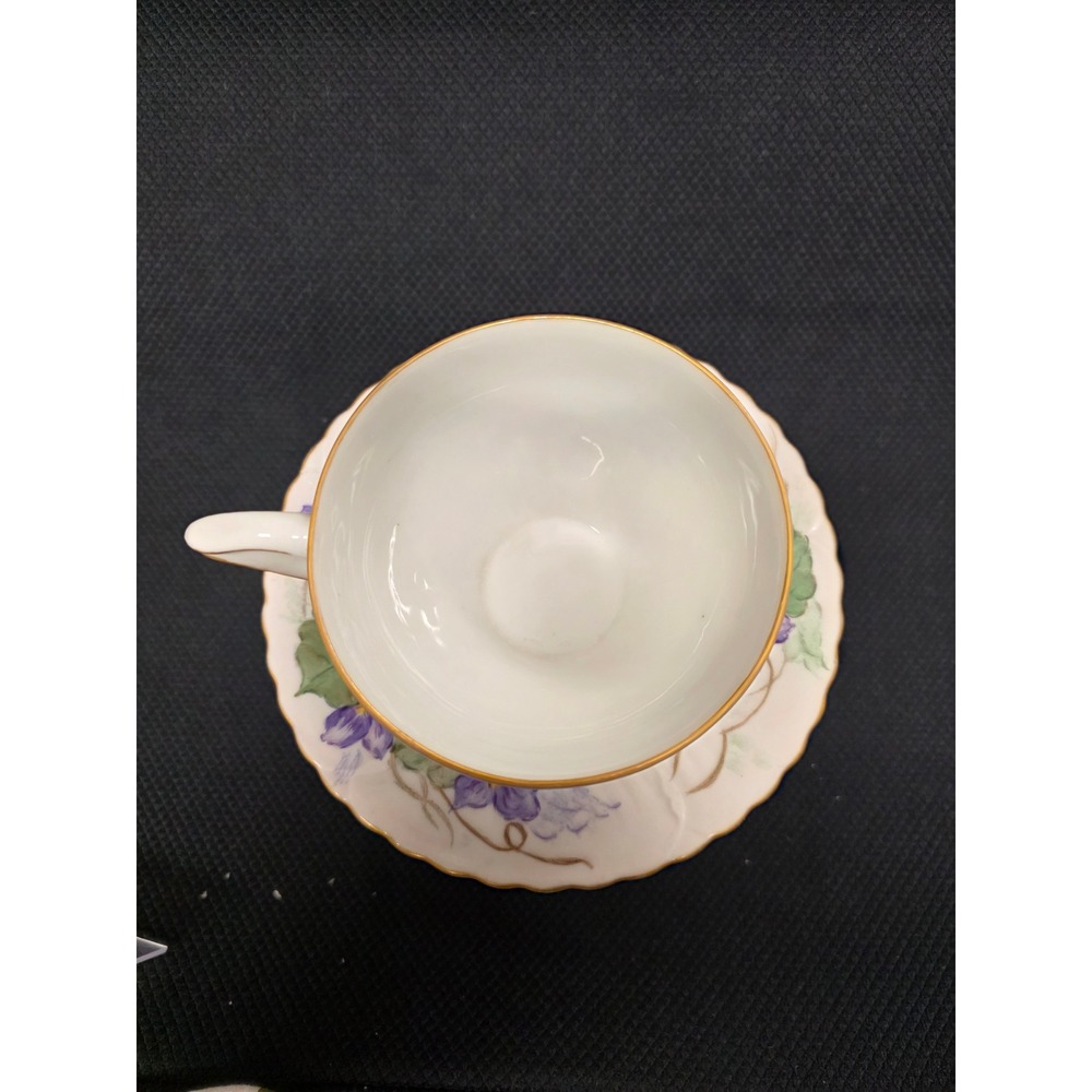 Vintage Hand Painted Purple Violet Floral Porcelain Tea Cup and Saucer Set Gold - Picture 5 of 9